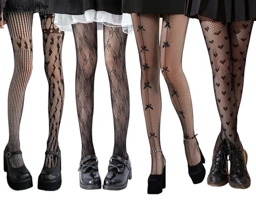 Celiodd 4 Stück Strumpfhosen Damen Muster,Netzstrumpfhose Schwarz für Damen,Strumpfhose Muster,Fishnet Tights,Strumpfhose Damen Muster,Strumpfhose Mit Muster,Geeignet für Mädchen (Schwarz) von Celiodd