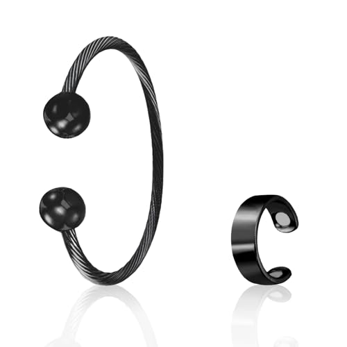 Celiodd Kupferarmband Herren - Magnetisches Kupfer-Prostata-Armband und Schwarzer Ring für Herren - Verbessert Die Durchblutung - Geschenke für Männer von Celiodd