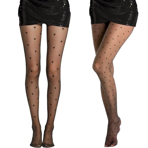 Strumpfhosen Damen Muster Strumpfhose Mit Muster Strumpfhose Schwarz Muster Herz Strumpfhose Damen Strumpfhose Punkte Damen Trendy Fashion Accessoire,Strumpfhose Muster für Halloween & Weihnachten von Celiodd