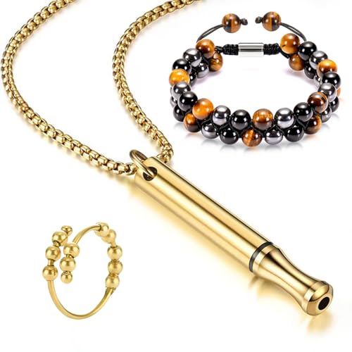 V2 Halskette Rauchfrei Original Halskette Gegen Angst Atemhalskette Höki Atemhalskette Achtsamkeitskette Wird mit Einem Armband Aus Vulkanstein und Einem Perlenring Geliefert Stress Abbauen von Celiodd