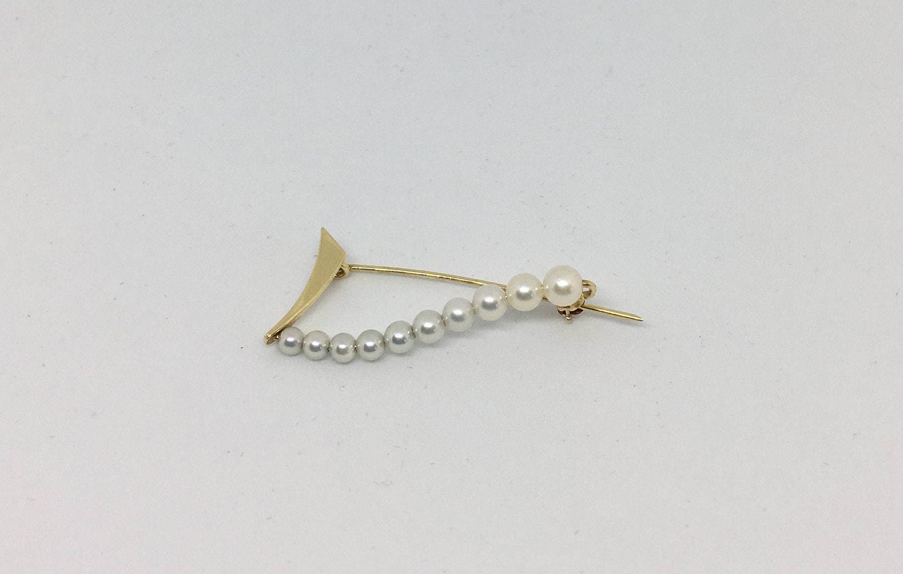 14K Gold Perle Anstecknadel Vintage Glanzende Brosche von CelliniTreasures