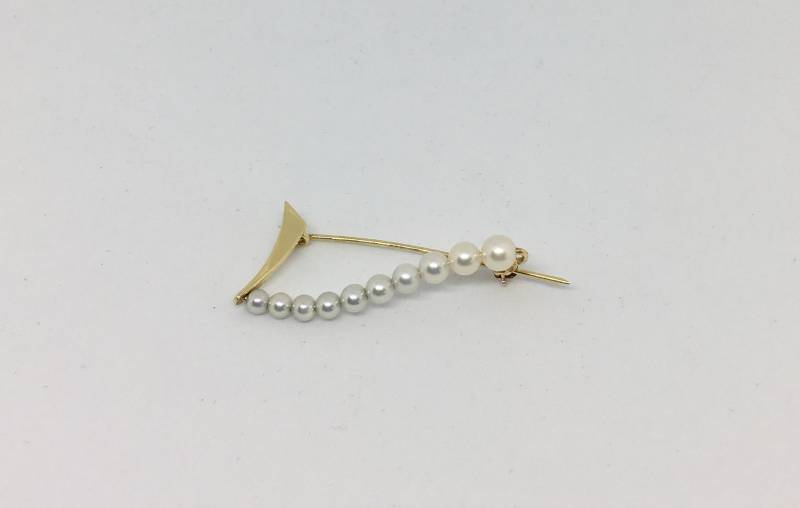 14K Gold Perle Anstecknadel Vintage Glanzende Brosche von CelliniTreasures