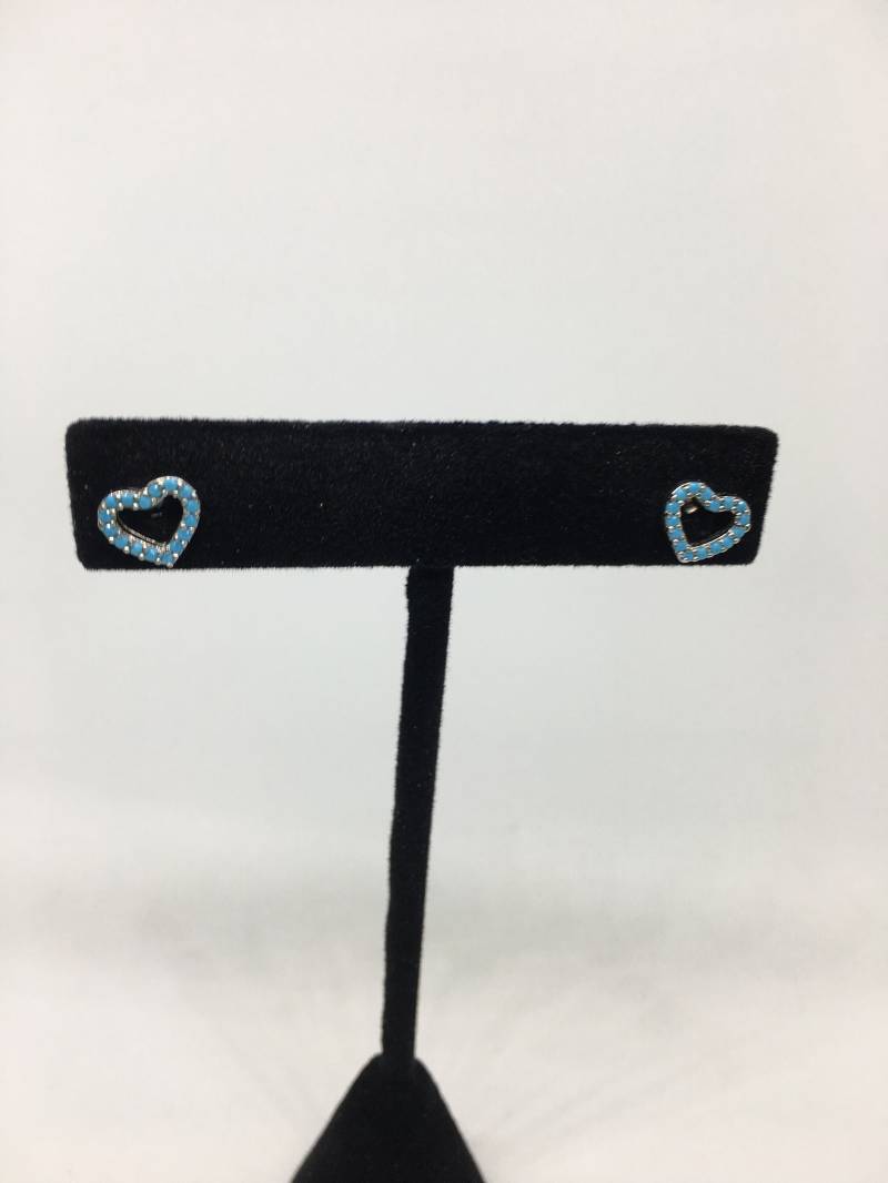 925Er Silber Herz-Ohrstecker Mit Türkisfarbenen Steinen von CelliniTreasures