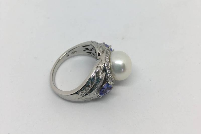 Sterling Silber Perle Tansanit Ring Größe 7 3/4 Statement Schmuck von CelliniTreasures