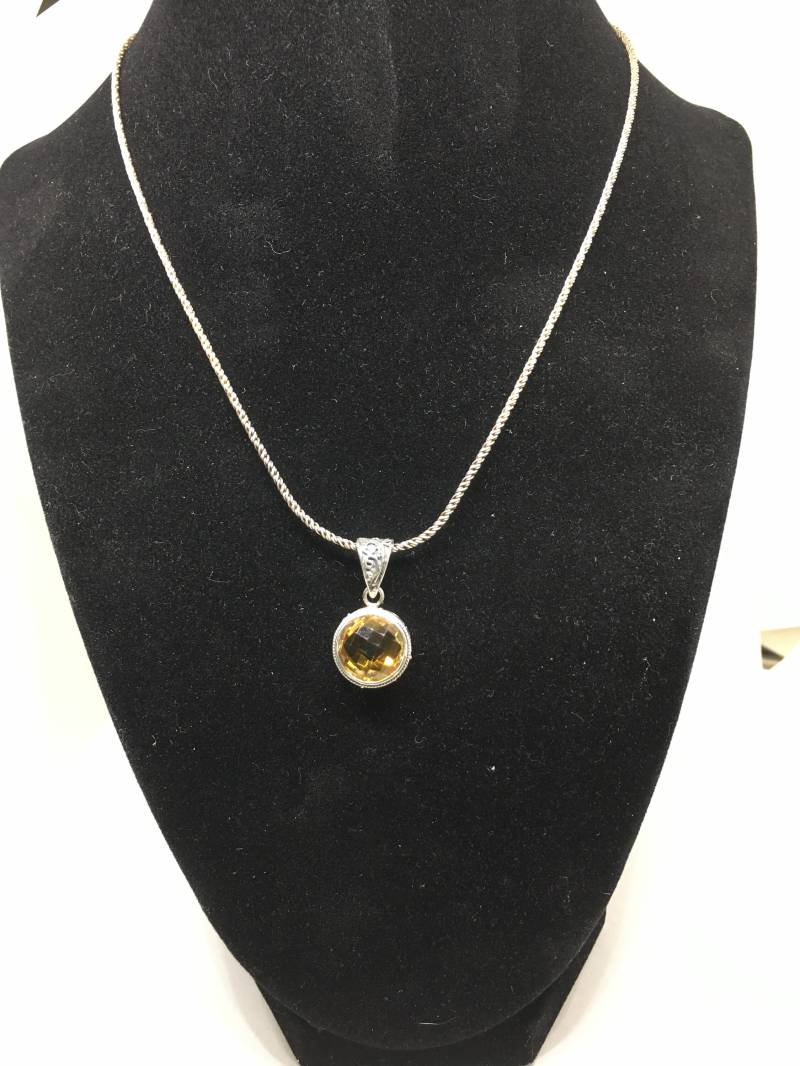 sterling Silber Halskette Mit Citrin Farbige Anhänger - 16 "Kette von CelliniTreasures