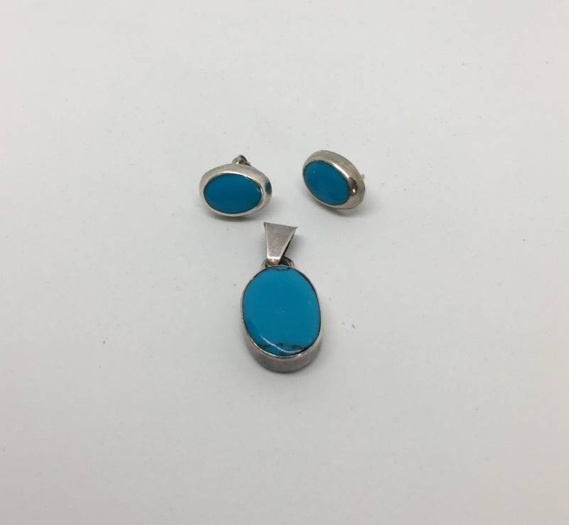 925Er Silber Anhänger Und Ohrstecker Set - Faux Türkis von CelliniTreasures