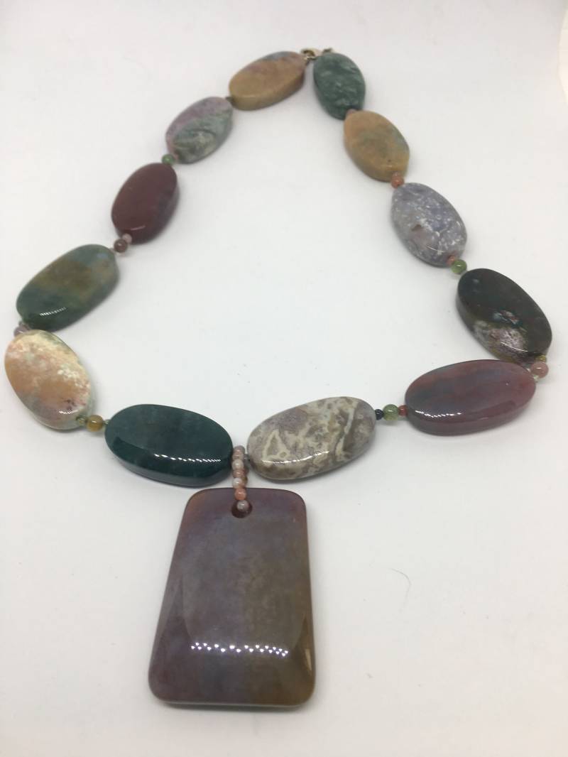 Vintage Boho Naturstein Halskette - Sterling Silber Verschluss von CelliniTreasures