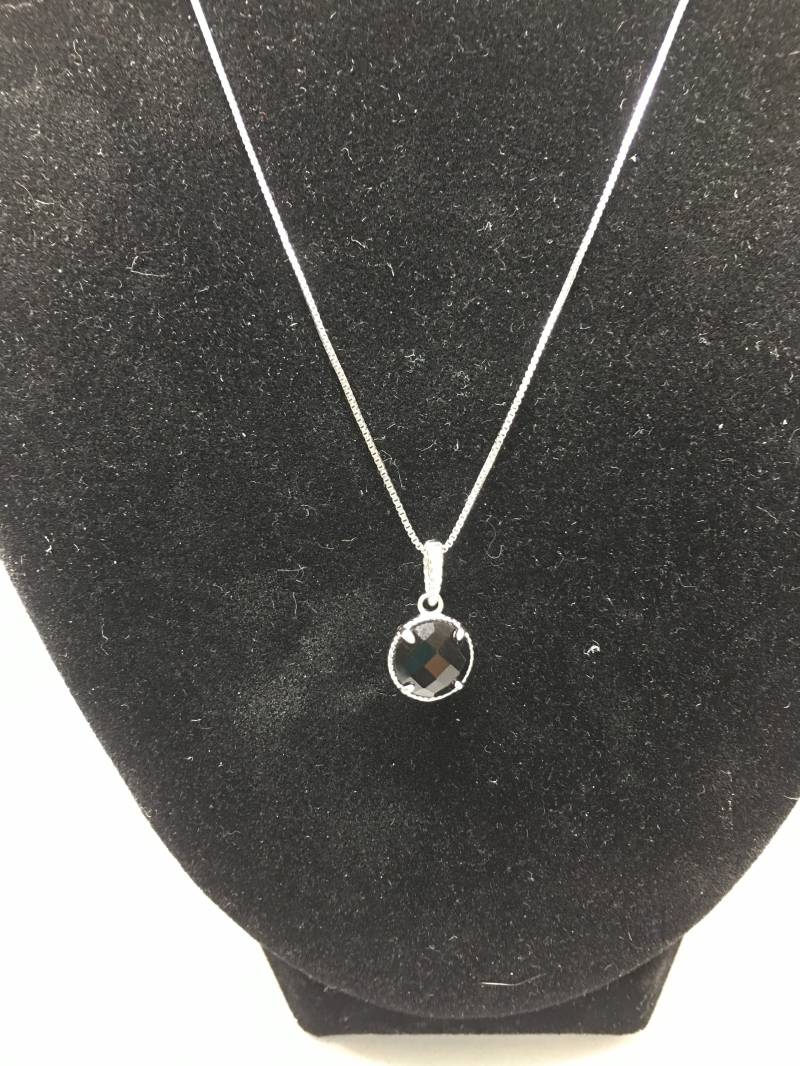 Vintage Sterling Silber Halskette Schwarzer Stein Anhänger, 18 "Kette von CelliniTreasures