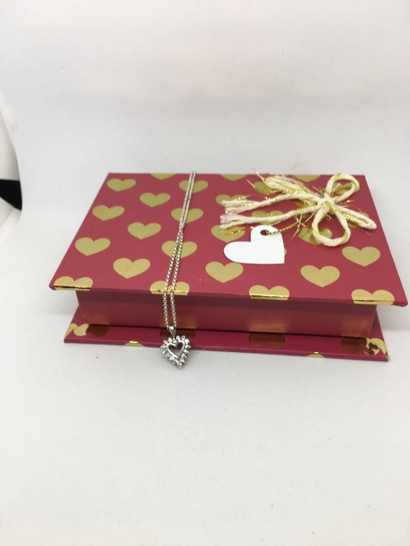 Vintage Sterling Silber Herz Anhänger Halskette Mit Klaren Steinen, 18 "Kette von CelliniTreasures