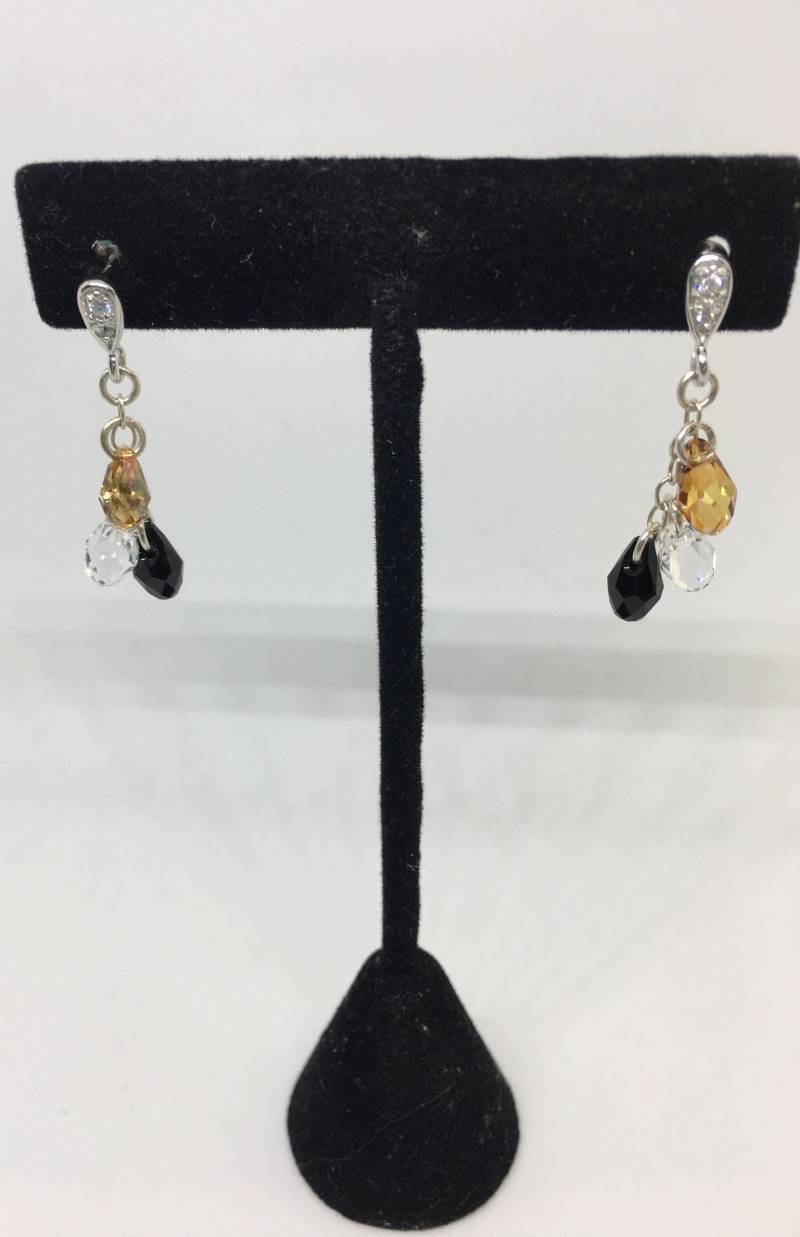 sterling Silber Ohrringe Facettierte Klare, Gelbe Und Schwarze Edelsteine von CelliniTreasures