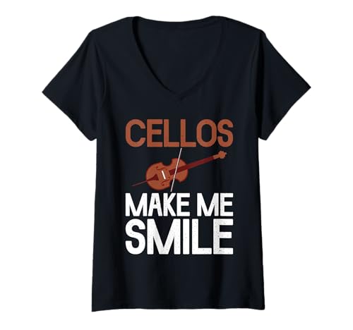 Damen Celli bringen Mich zum Lächeln Cello T-Shirt mit V-Ausschnitt von Cellist Gifts