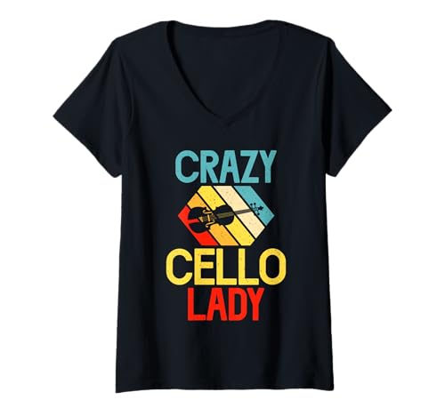 Damen Crazy Cello Damencello T-Shirt mit V-Ausschnitt von Cellist Gifts