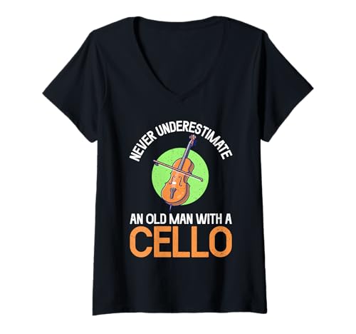 Damen Unterschätzen Sie Niemals einen Alten Mann mit einem Cello T-Shirt mit V-Ausschnitt von Cellist Gifts
