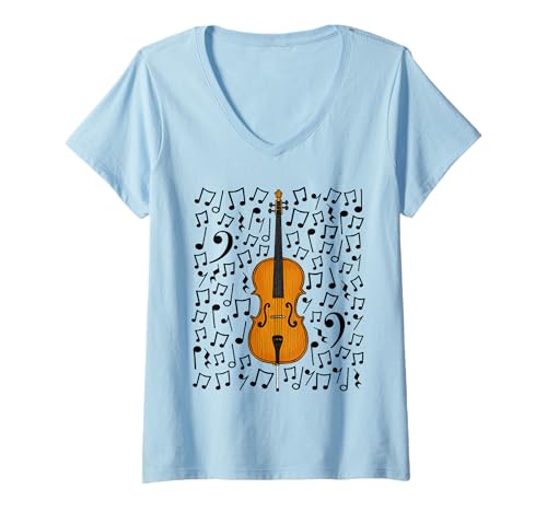 Damen Cello, Musikalische Notizen, Streichmusiker T-Shirt mit V-Ausschnitt Damen Cello, Musikalische Notizen, Streichmusiker T-Shirt mit V-Ausschnitt von Cello Teacher Sheet Music Cellist By DoodleRob