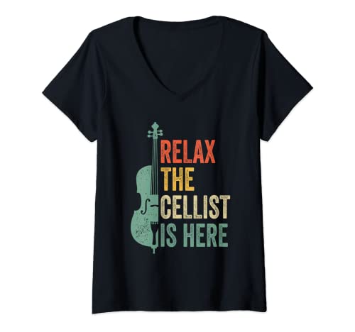 Damen Violoncello Orchester Cello Musiker Klassische Musik Cellist T-Shirt mit V-Ausschnitt von Cello Zubehör Geschenke für Cellospieler