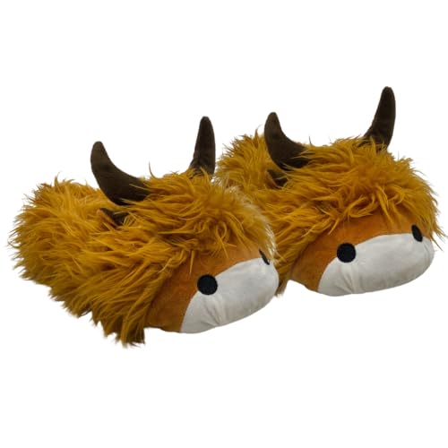 Baffies Krazy Kicks Hamish Highland Cow Medium Soft Highland Cow Slippers Bequeme Hausschuhe Damen Herren Indoor Flauschige Hausschuhe rutschfeste Hausschuhe für Zuhause Hochlandkuh Geschenke, braun, von Cello