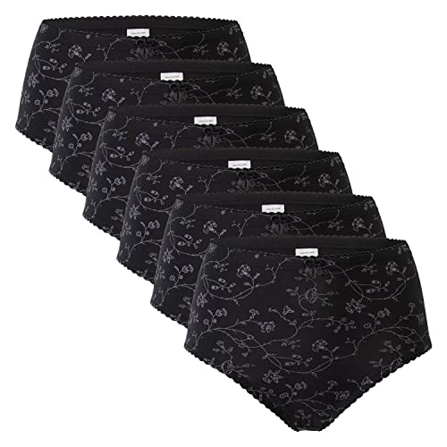 Celodoro Damen Taillenslip (6er Pack) Microfaser-Slip mit Blümchen-Muster - Schwarz XL (48-50) von Celodoro