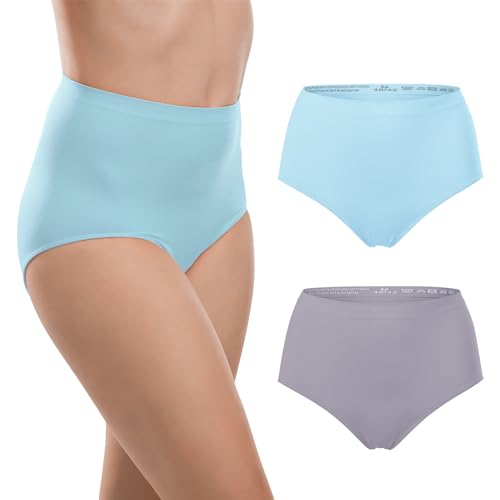 Celodoro Damen Seamless Taillenslip (2er Pack) - Hellblau Grau XL von Celodoro