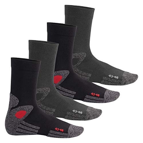 Celodoro Damen und Herren Trekking-Socken (4 Paar), Arbeitssocken mit Frotteesohle - Schwarz-Grau 43-46 von Celodoro