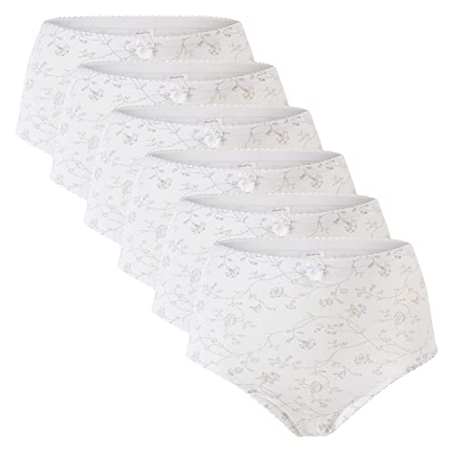 Celodoro Damen Taillenslip (6er Pack) Microfaser-Slip mit Blümchen-Muster - Weiss L (44-46) von Celodoro