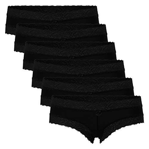 Celodoro Damen Hipster Panty mit Spitze (6er Pack) - Schwarz L von Celodoro