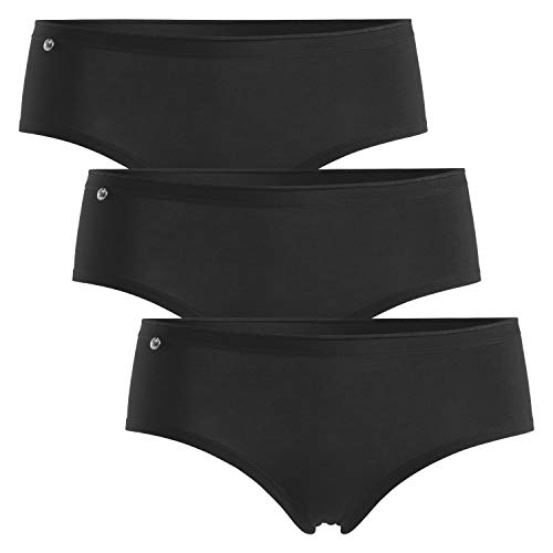 Celodoro Damen Basic Panty (3er Pack) Hipster Slip mit Zier-Logo - Schwarz L von Celodoro