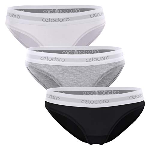Celodoro Damen Bikini Slip mit Webgummi-Bund (3er Pack) Sport Slip - Classic Mix L von Celodoro