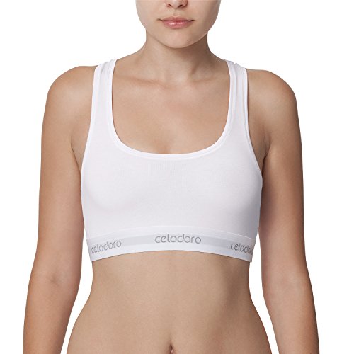 Celodoro Damen Bustier mit Webgummi-Bund (1 Stück), Sport Bra Top - Weiß L von Celodoro