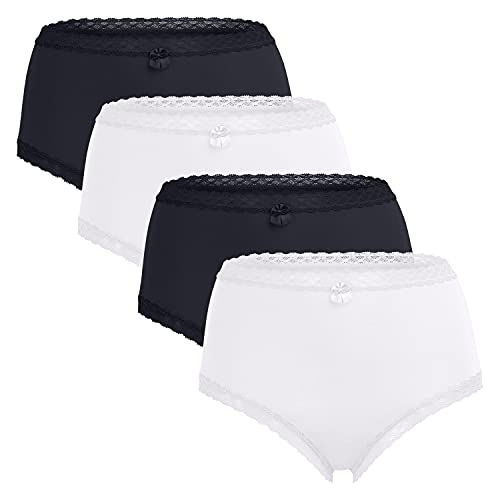 Celodoro Damen Eco Taillenslip aus Modal (4er Pack), Maxi-Slip mit Spitze und Schleife - Schwarz-Weiss-Mix M von Celodoro