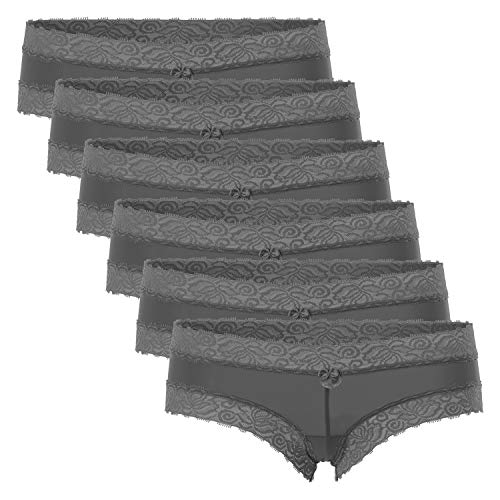 Celodoro Damen Hipster Panty mit Spitze (6er Pack) - Anthrazit M von Celodoro