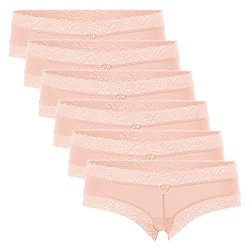 Celodoro Damen Hipster Panty mit Spitze (6er Pack) - Beige L von Celodoro