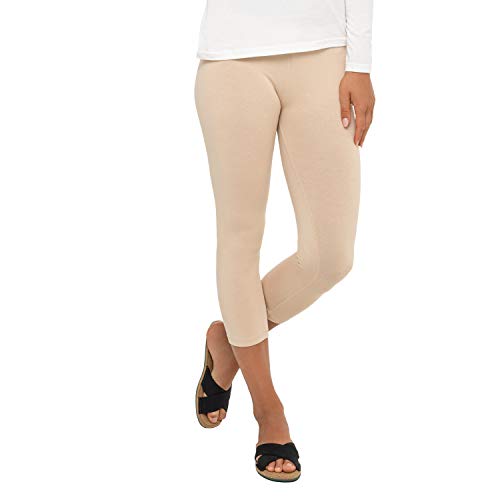 Celodoro Damen Leggings (3/4 Capri), Stretch-Jersey Hose aus Baumwolle - Beige S von Celodoro