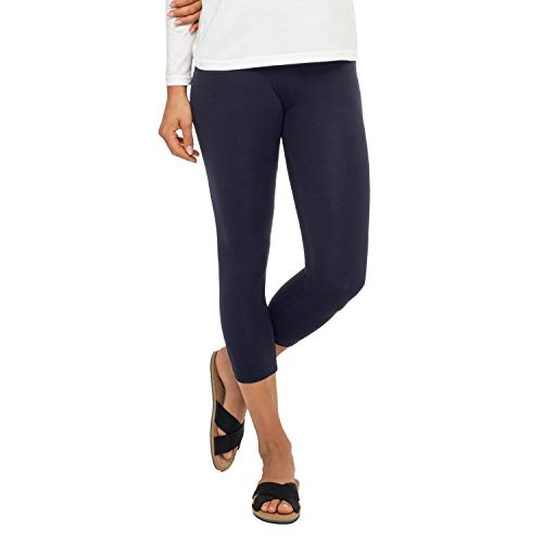Celodoro Damen Leggings (3/4 Capri), Stretch-Jersey Hose aus Baumwolle - Dunkelblau XXL von Celodoro