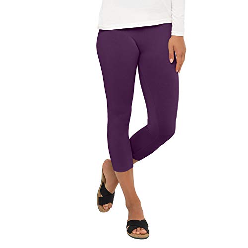 Celodoro Damen Leggings (3/4 Capri), Stretch-Jersey Hose aus Baumwolle - Lila L von Celodoro