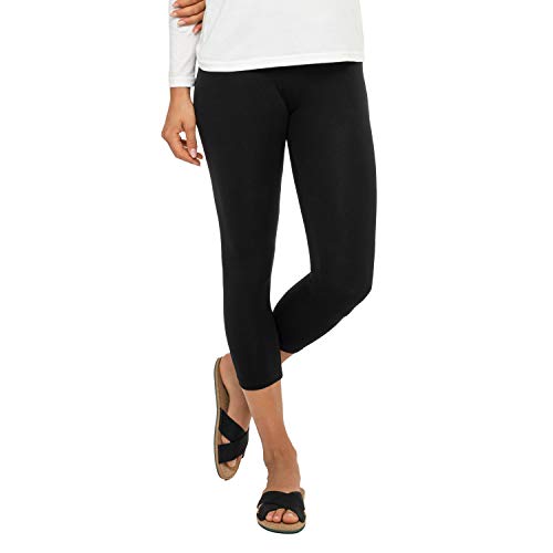 Celodoro Damen Leggings (3/4 Capri), Stretch-Jersey Hose aus Baumwolle - Schwarz M von Celodoro