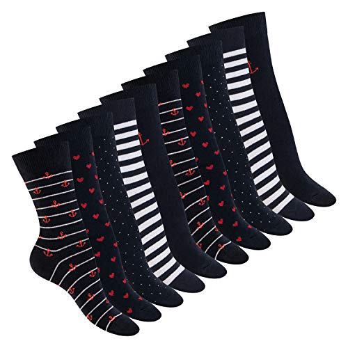 Celodoro Damen Motivsocken (10 PAAR) Süße Muster Crew Socken - Marine 39-42 von Celodoro