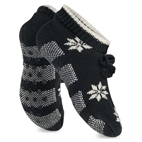 Celodoro Damen Norweger Strick Socken für Zuhause (1 Paar) Hüttensocken mit ABS-Sohle - Schwarz 39-42 von Celodoro