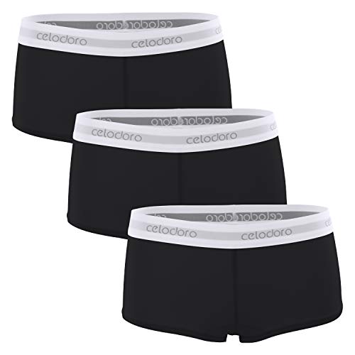 Celodoro Damen Panty mit Webgummi-Bund (3er Pack) Sport Boxer Slip - Schwarz M von Celodoro