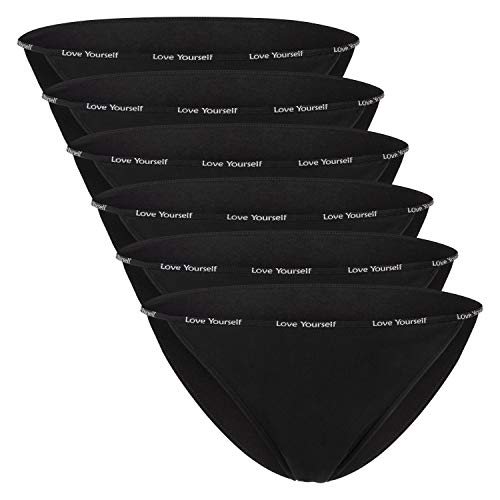 Celodoro Damen Slip (6er Pack) Unterhose mit schmalem Ziergummi und Schriftzug - Schwarz M von Celodoro