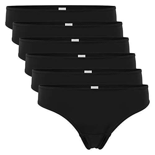 Celodoro Damen String Tanga (6er Pack), Mini-Slips aus Quick Dry-Fasern - Schwarz L von Celodoro