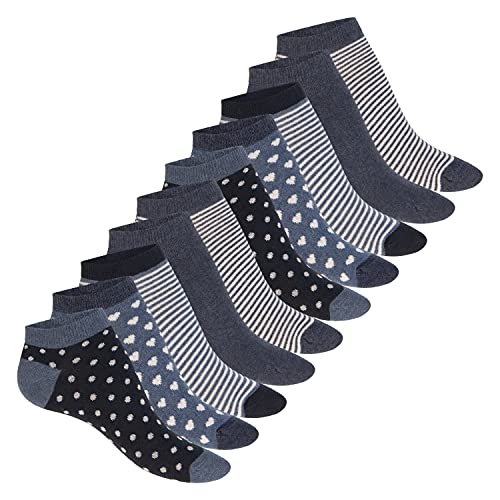 Celodoro Damen Süße Eco Sneaker Socken (10 Paar) Kurzsocken aus regenerativer Baumwolle - Princess Blue 35-38 von Celodoro