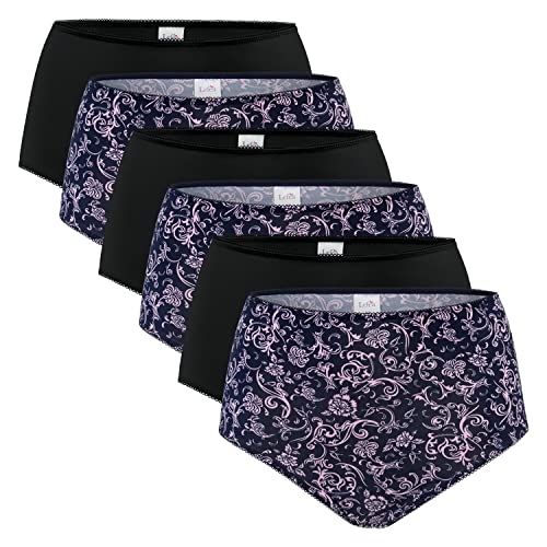 Celodoro Damen Taillenslip (6er Pack) Microfaser-Slip mit Blümchen-Muster - Black Mix L (44-46) von Celodoro