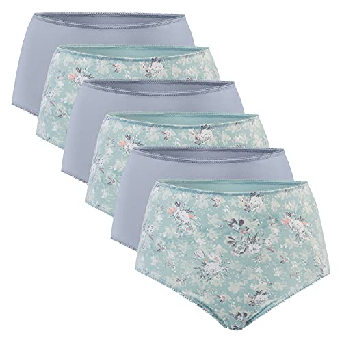 Celodoro Damen Taillenslip (6er Pack) Microfaser-Slip mit Blümchen-Muster - Grau Multicolor XL (48-50) von Celodoro