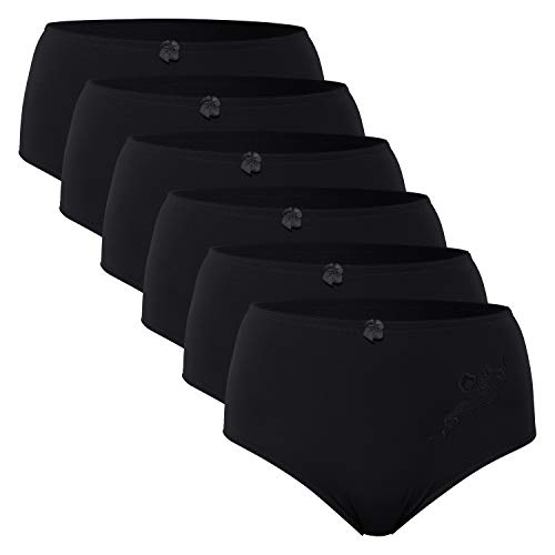 Celodoro Damen Taillenslip (6er Pack) Microfaser-Slip mit Stickerei - Schwarz 52-54 von Celodoro