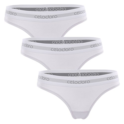 Celodoro Damen Tanga mit Webgummi-Bund (3er Pack) Sport Mini-Slip - Weiß M von Celodoro