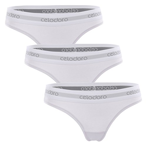 Celodoro Damen Tanga mit Webgummi-Bund (3er Pack) Sport Mini-Slip - Weiß XL von Celodoro