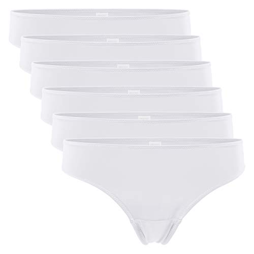 Celodoro Damen String Tanga (6er Pack), Mini-Slips aus Quick Dry-Fasern - Weiß L von Celodoro