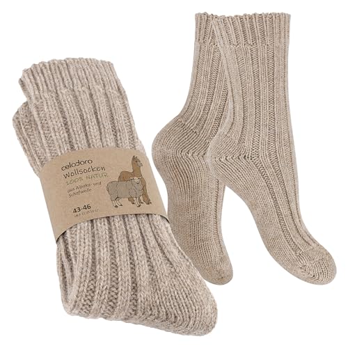 Celodoro Damen & Herren Natur Wollsocken mit Alpaka Wintersocken (1 Paar) - Beige 43-46 von Celodoro