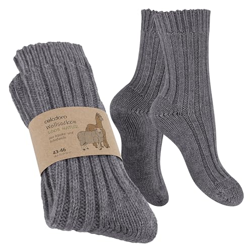 Celodoro Damen & Herren Natur Wollsocken mit Alpaka Wintersocken (1 Paar) - Grau 43-46 von Celodoro