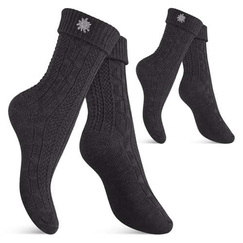 Celodoro Damen und Herren Trachten Socken (2 Paar) mit Edelweiß-Pin Oktoberfest Strümpfe - Anthrazit 43-46 von Celodoro